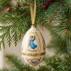 Vintage Mr. Christmas Musical Ceramic Trinket Box Egg Shaped Ornament
